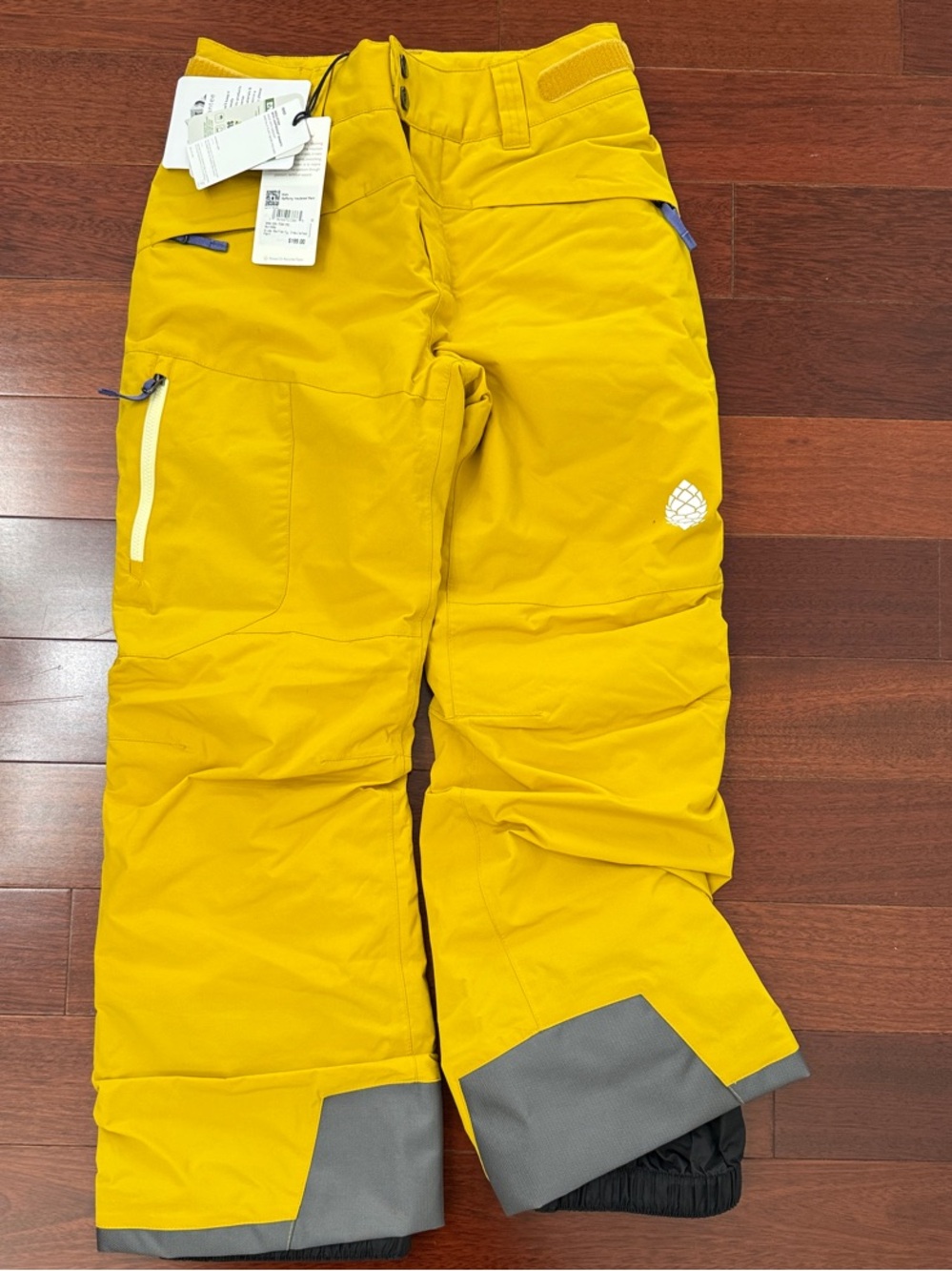 Stio Kids medium 10 Yellow ski Snow Pants with Gray Cuff Accents